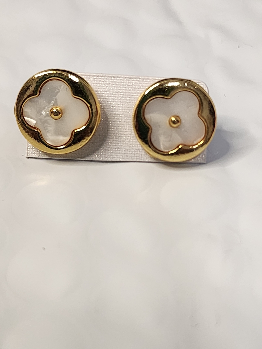 Gold and White Flower Stud Earrings - Elegant Women’s Jewelry-NWOT